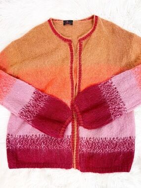 JS MILLENIUM ORANGE PINK BURGUNDY OPEN FRONT CARDIGAN SWEATER WOMENS MEDIUM